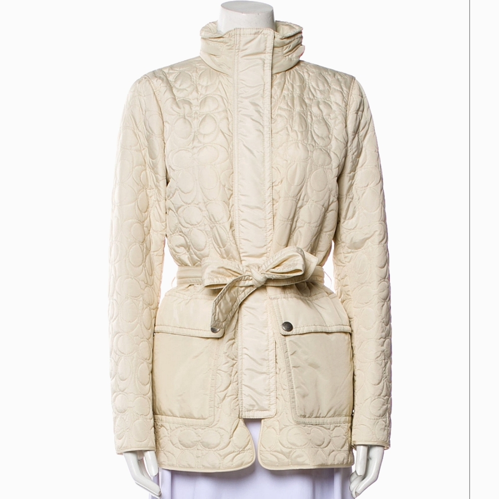 Coach Signature C Quilted Belted Jacket w/ Hideaway Hoodie  - Size Small